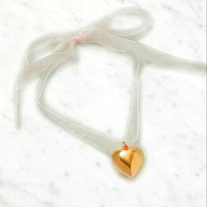 LA Hearts Ribbon Bubble Heart Necklace, OneSize, Gold+Pink